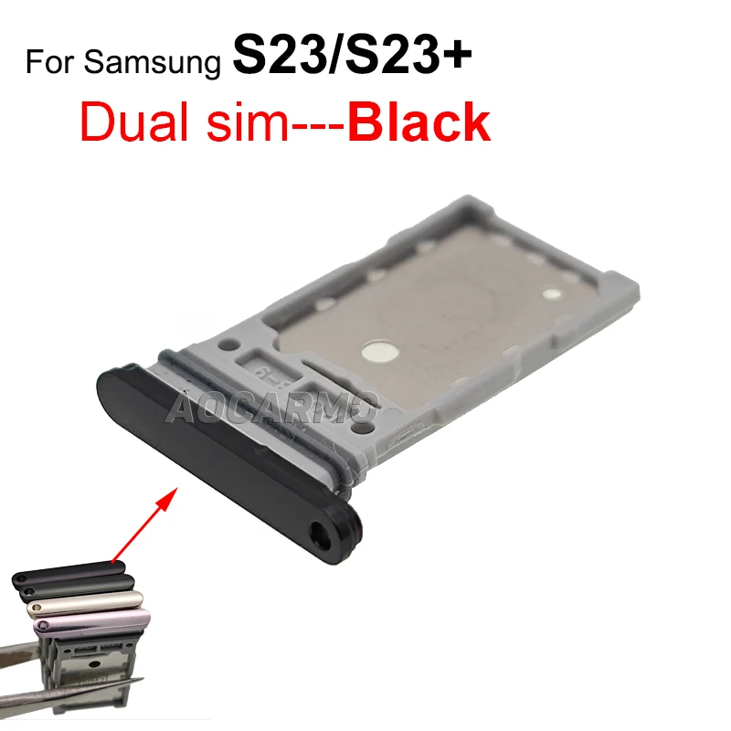 Aocarmo Single & Dual SIM Card Tray Card Slot Holder For Samsung Galaxy S23 Ultra S23Plus S23+ Replacement Parts