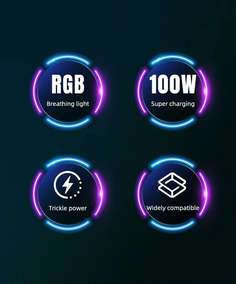 NNBILI NEW RGB Fast Charging Cable 100W A-C and 60W C-C Charging Cable Fast Charging Cable, for Xiaomi Huawei OPPO Oneplus Cable