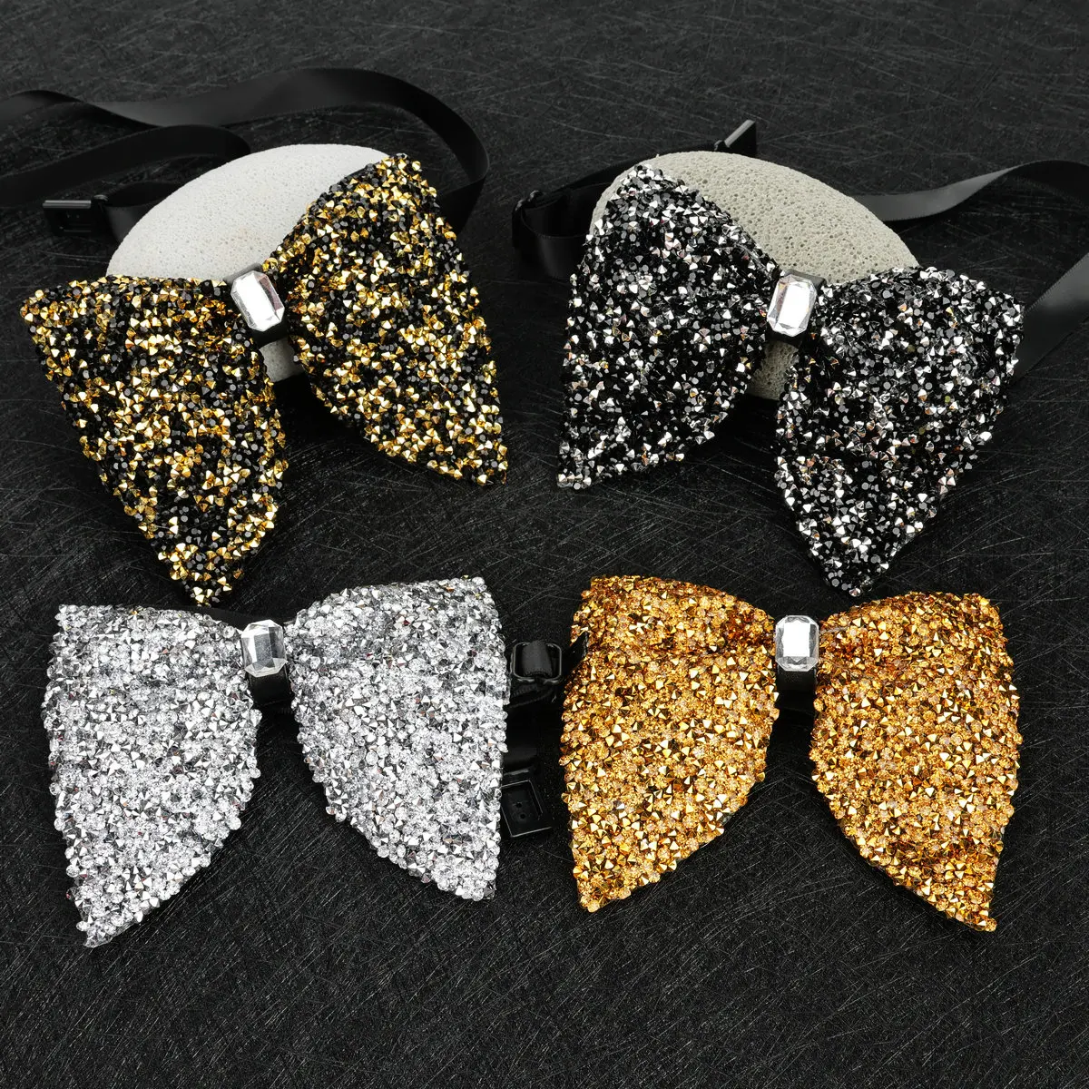 

Rhinestone Bow Ties for Men Pre-tied Sequin Bowties Men Luxury Elegant Big Bowknot Wedding Prom Tuxedo Accessories Butterfly