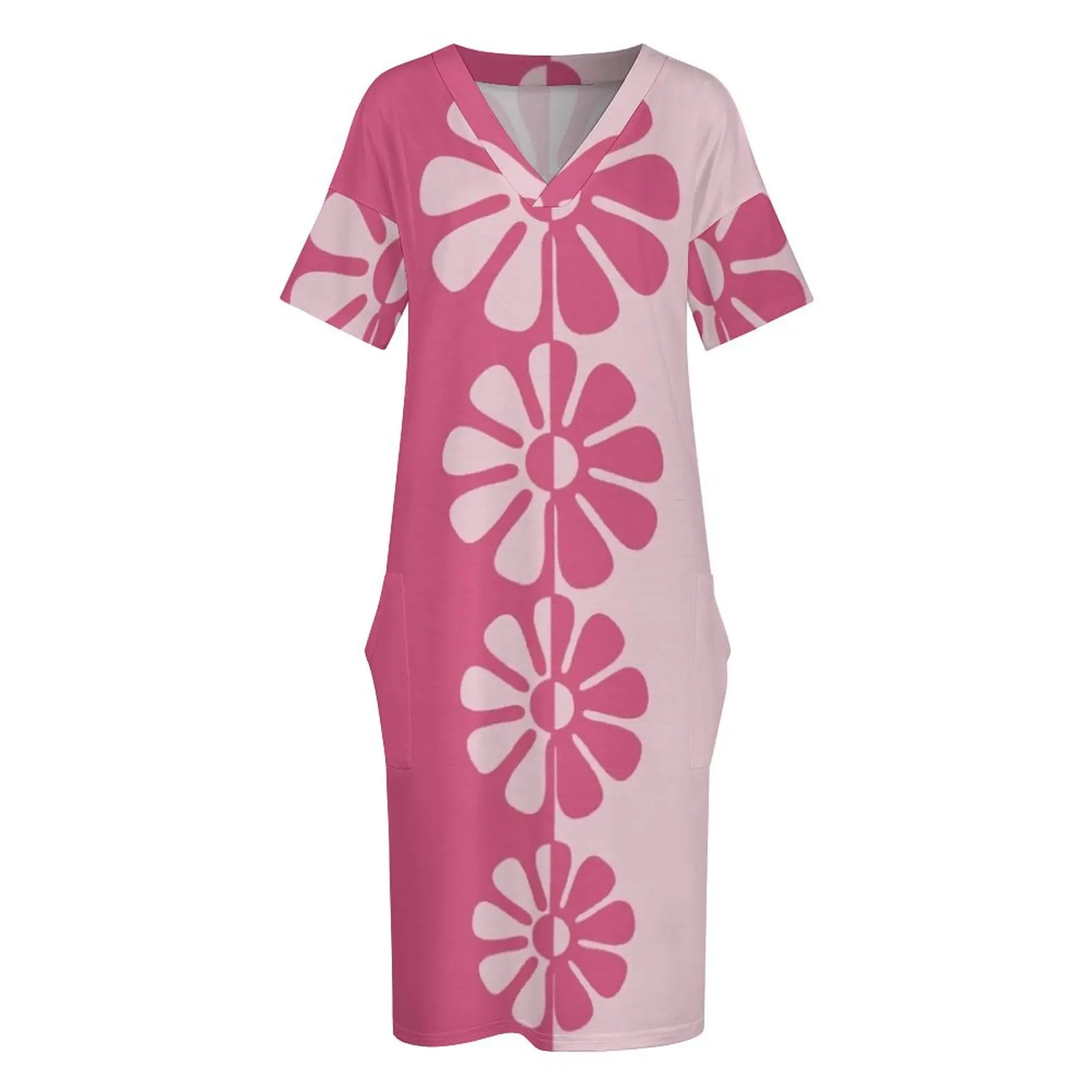 1960's Bold Retro Mod Flowers in Pink Loose Pocket Dress Damska długa sukienka wieczorowa damska eleganckie sukienki na studniówkę