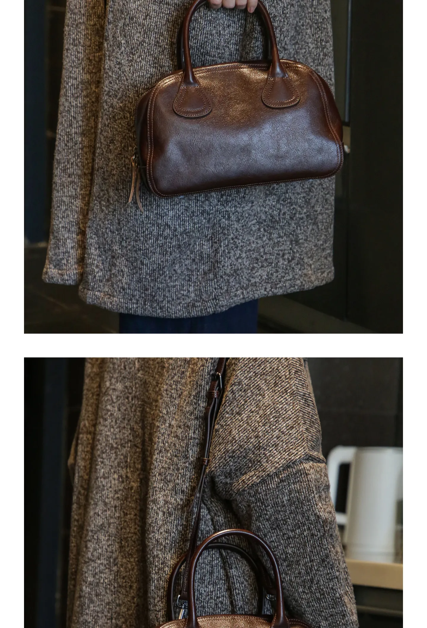 Einfache Vintage-Handtasche aus hochwertigem Echtleder für Damen, Luxus-Handtasche für Wochenendpartys, handgefertigte Schultertasche aus echtem Rindsleder für Frauen. – Detail 7