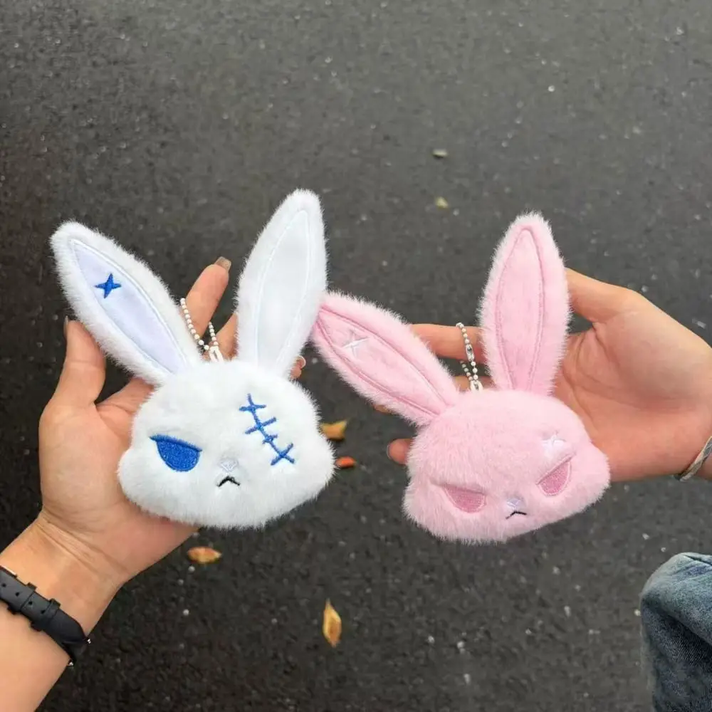 Cute Gothic Bunny Keychain Animal Spooky Design Halloween Key Rings Dark Style Portable Plush Rabbit Keyring Anime Fans