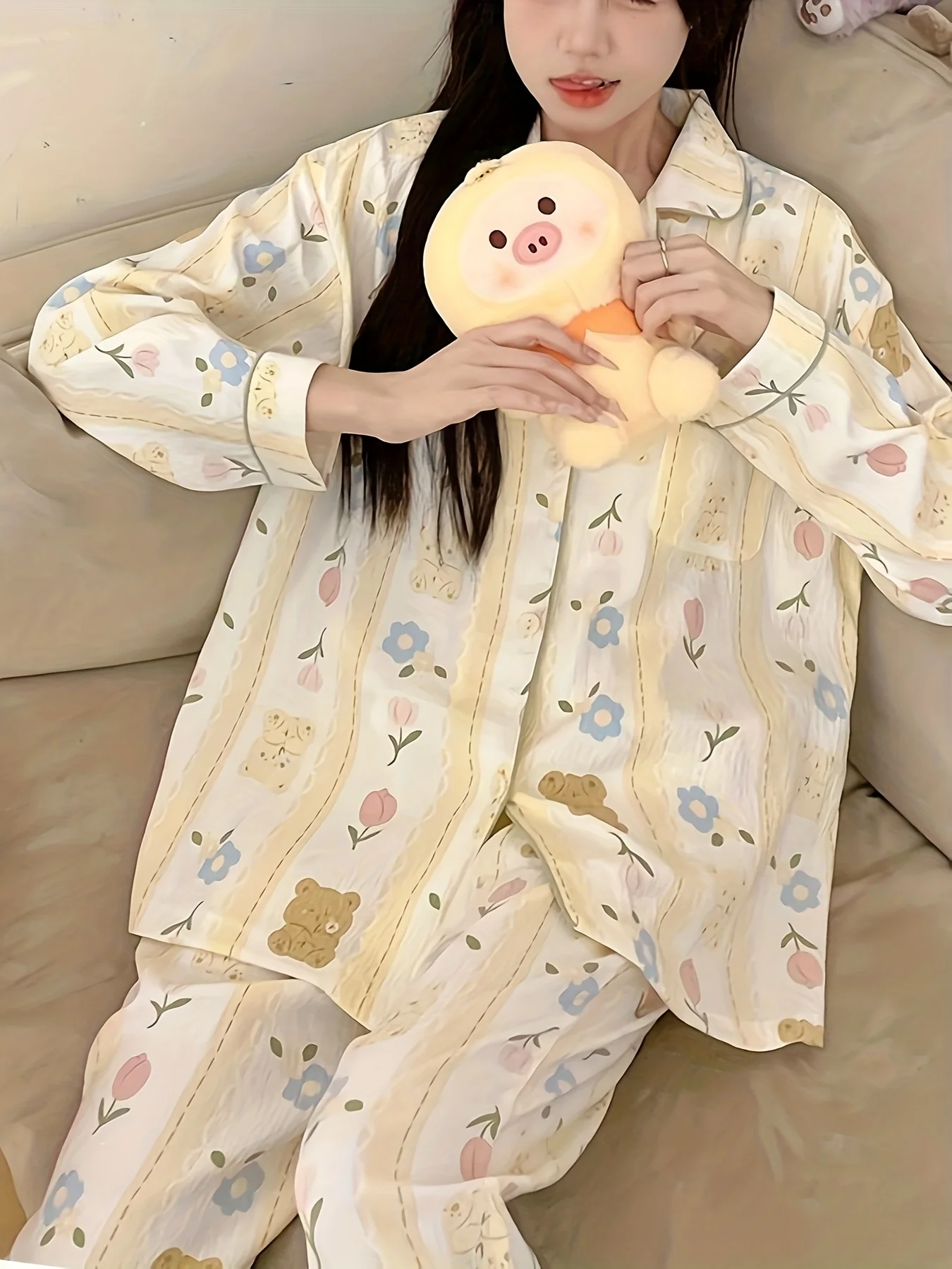 طقم بيجامة نسائي جديد عالي الجمالي للخريف/الشتاء - ملابس مريحة وبسيطة وغير رسمية