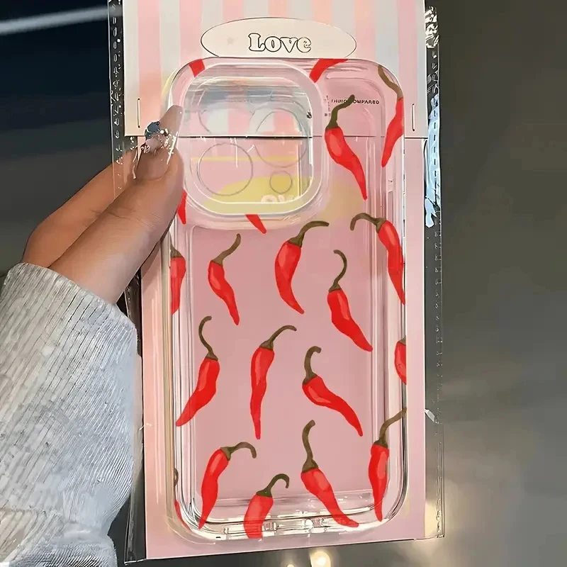 Etui na telefon z nadrukiem czerwonej papryki chili, przezroczyste, odporne na wstrząsy, miękkie, do iPhone 17 16 15 14 13 12 11 Pro Max XS X XR 7 8 Plus SE2 16E
