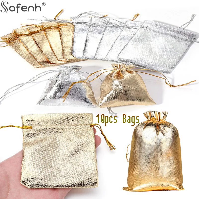 

10Pcs/lot Fabric 7x9cm 9x12cm 10x15cm 13x18cm Color Adjustable Jewelry Packing Bags For Party Candy Drawstring Wedding Gift Bags