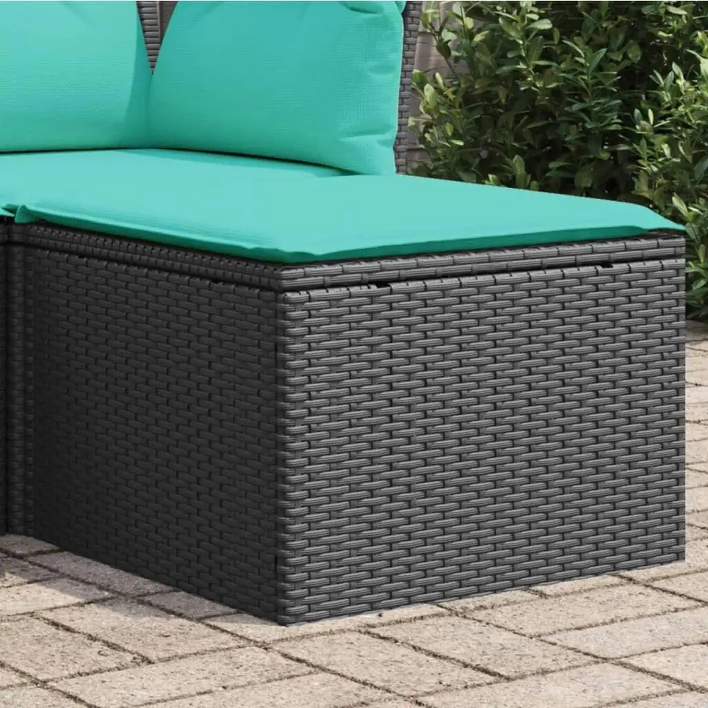 Black Patio Stool with Cushion - 21.7x21.7x14.6 Poly Rattan Outdoor Seating