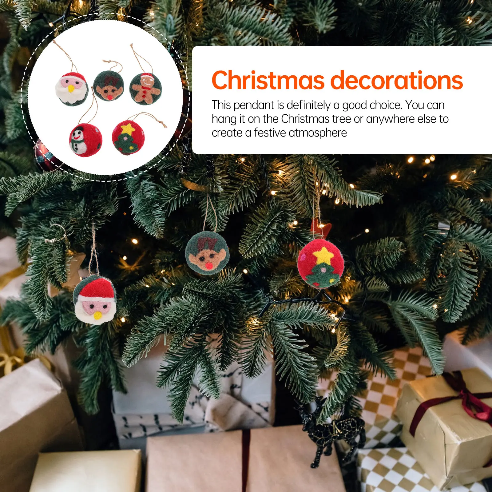 

5 Pcs Felt Christmas Ornament Accessories Decor Xmas Wool Holiday Festival Hanging Decorative Pendants