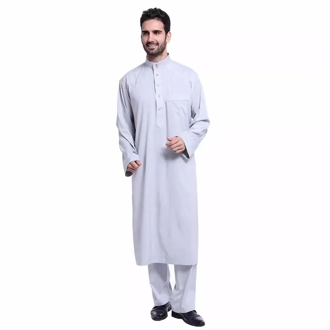 Abaya-Conjunto de túnicas musulmanas de Color sólido para hombre, túnicas musulmanas de Dubái, Pakistán, Oriente Medio, Arabia Saudita, S-3XL