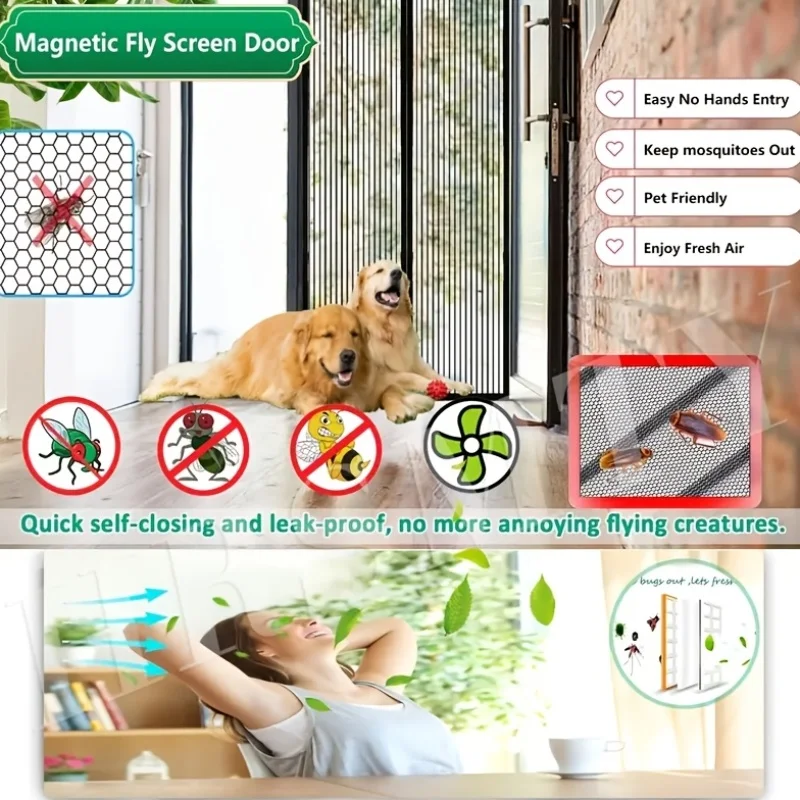 Magnetic Auto-Closing Anti-Mosquito Screen, Thick Fine Mesh, Traceless No-Nail Mount, Universal Breathable Shade for Home