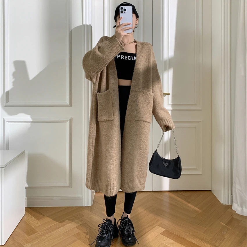 Women's Clothing Live Shot With Wool Thick Thread Knitted Cardigan Thick Warm Coat Sweater Coat Loose Autumn and Winter Lazy2023