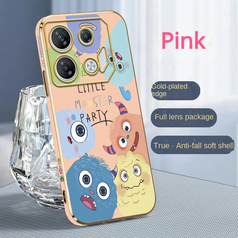 Cute Little Monster Party Anime Case for Infinix GT 10 Pro Electroplated Soft Cover