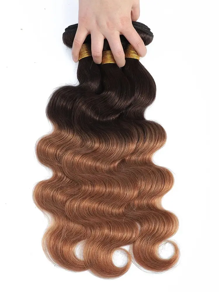 Zestawy włosów Body Wave 1B99J z zamknięciem, brazylijskie pasma włosów naturalnych z zamknięciem z koronki 4x4, przedłużanie włosów 3/4 pasma Remy — zdjęcie 2