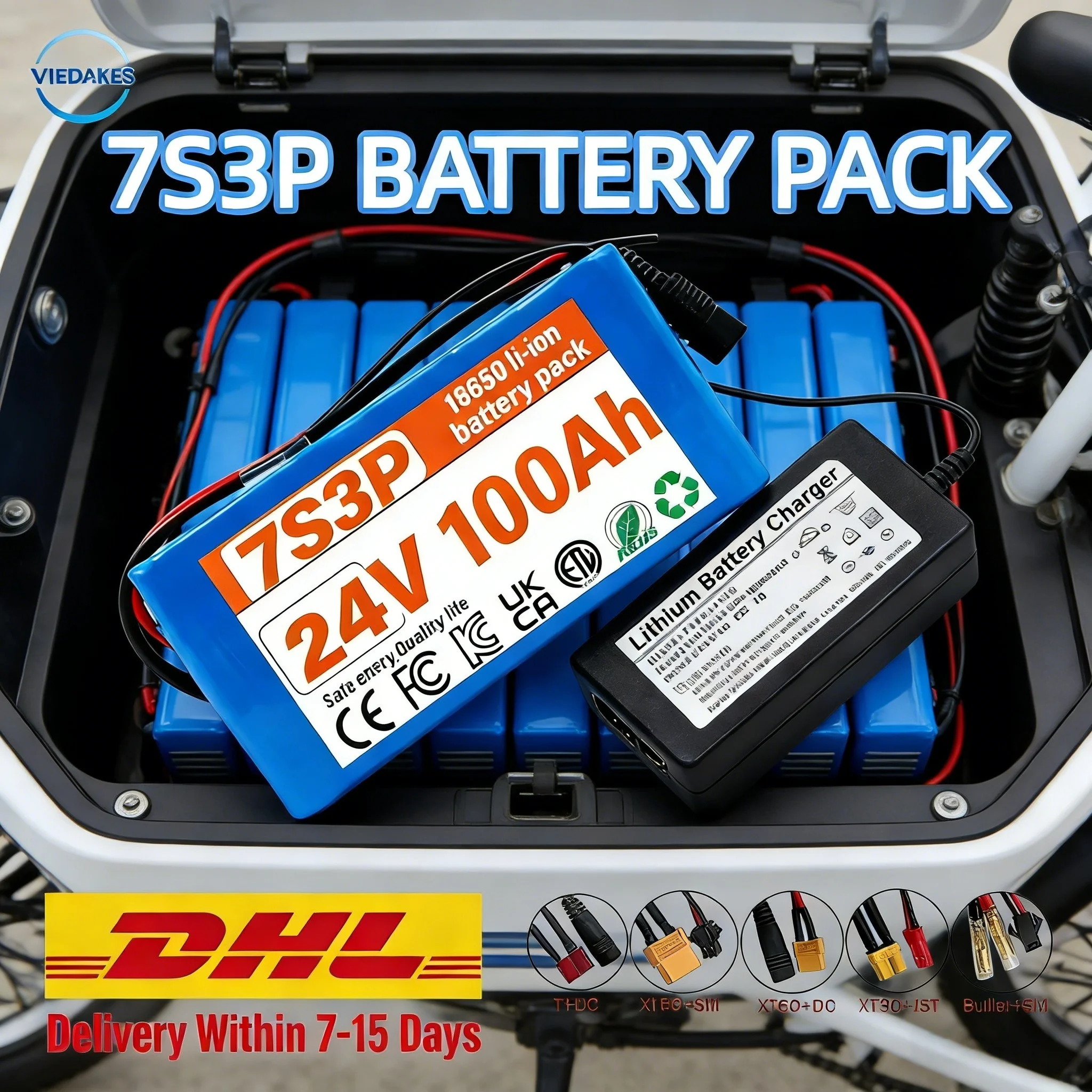 

24V 100Ah 7S3P 18650 Li-Ion Battery Pack, for Electric Motor Bicycle Electric wheelchair toy car, With 29.4V2A Charger