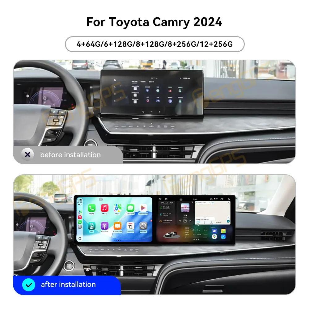Dual Screen 10.1 Inch Android 15 CarPlay Car Radio For Toyota Camry 2024 Touch Screen Multimedia Player GPS Navigation DSP Auto