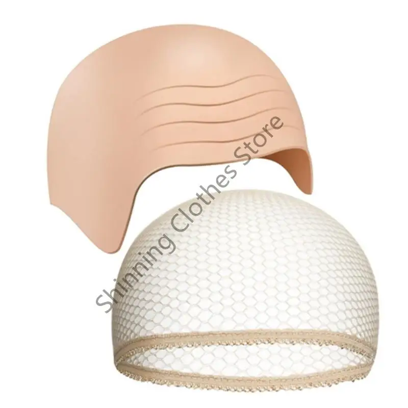 M68A CAPS CAPS مزيف رأس Skin Halween Cosplay Cosplay Associory Ald Coled Hat للبالغين الأطفال أغطية شعر مستعار مع شبكة الشعر