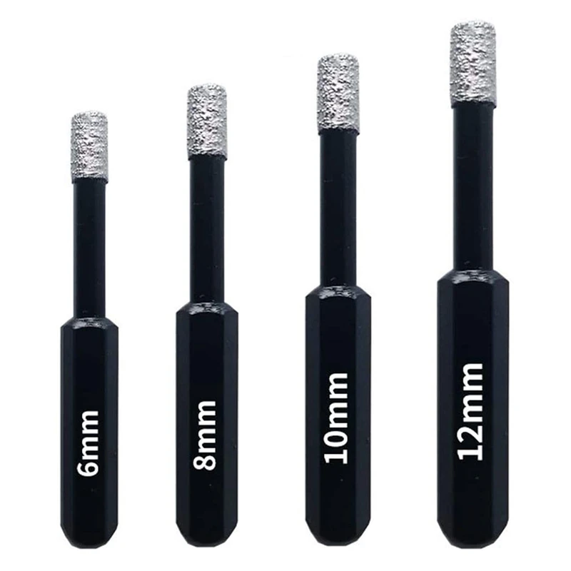 

4 Pcs Diamond Drill Bits Ceramic Tile Drill Bit With Hex Shank For Granite Marble Concrete Tile Ceramic 6/8/10/12MM