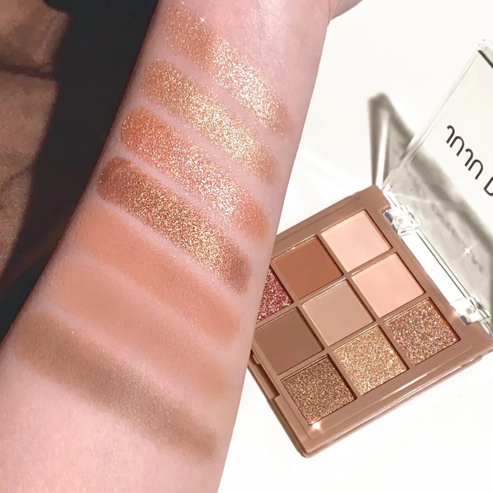 Koreanische Matte Schimmer-Lidschattenpalette 9 Farben Wasserfest Langanhaltend Natürliches Nude-Make-up Kakaobraun