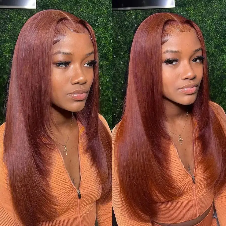 2024 Natural Orange Brown Soft 26“Long SilkyStraight Lace Front Wig For Black Women BabyHair Glueless Preplucked Heat Resistant