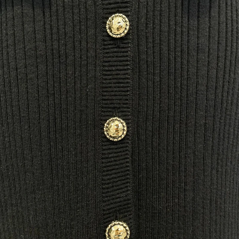 

2025 New Black Long Sleeve Knit Midi Dress