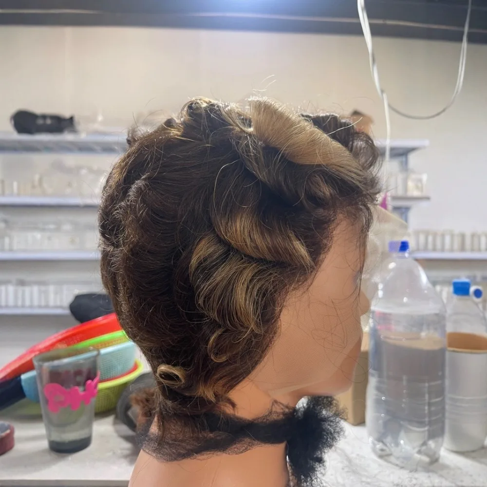 4/27 # 13x4 Lace Frontal Pixie Cut Lockenperücken 8 Zoll Brasilianisches Echthaar Remy Weich Atmungsaktiv Natürlicher Look für Schwarze Frauen Täglicher Gebrauch – Detail 5