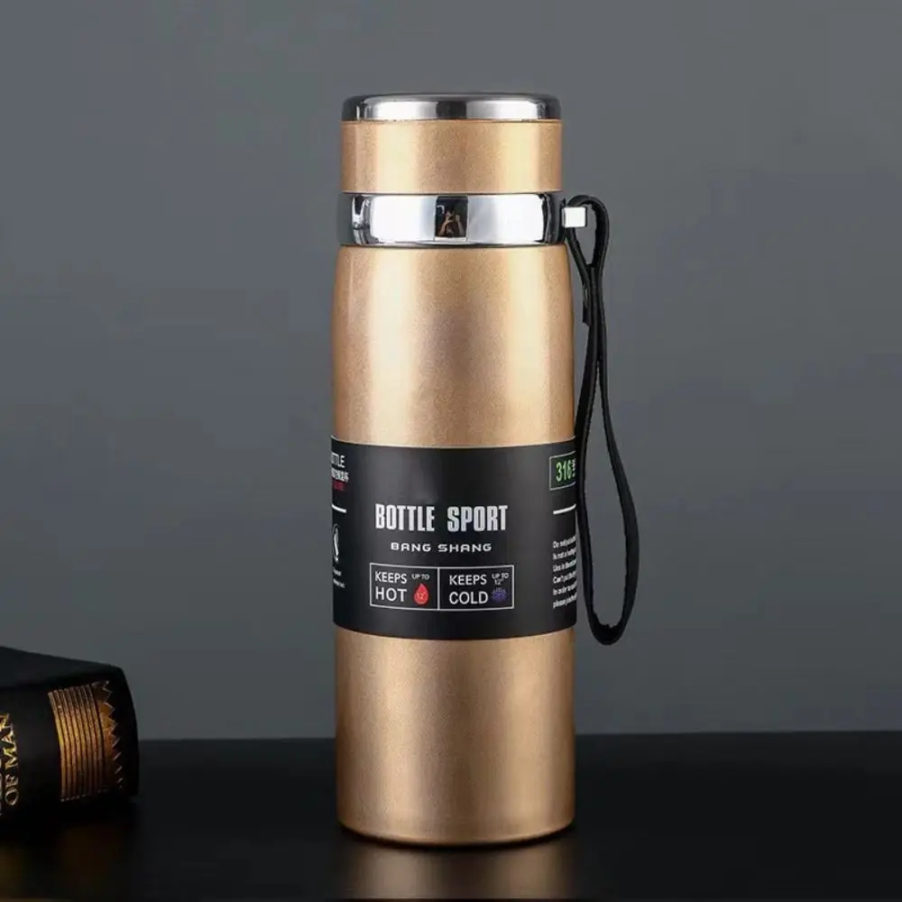 800/1000ML Thermal Water Bottle Double Layer with Hanging Rope Vacuum Flask Anti-slip Bottom Large-capacity 'Insulated Cup