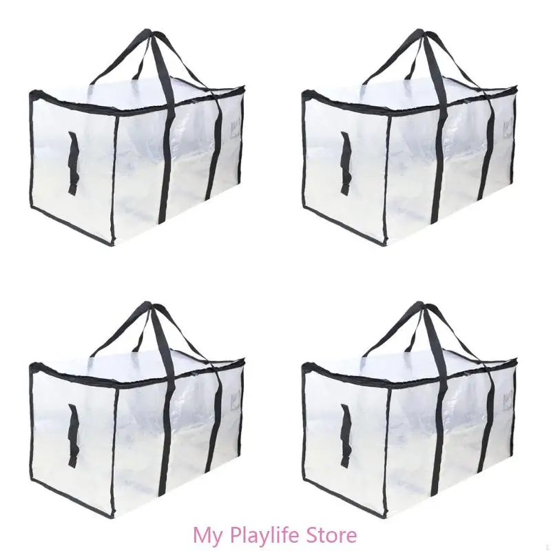 

4 Pack Space Efficient Clear Moving Bags with Backpack Strap Transparent Clothing Organizers Clothes Storage Solution