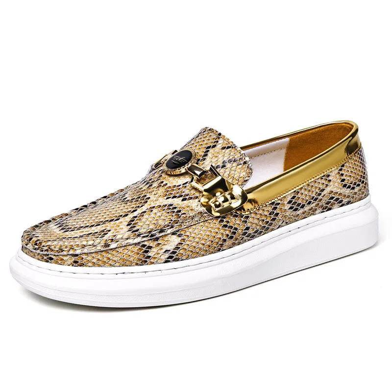 

Men's Shoes Board Shoes Loafers Spring Slip-on Muffin Snake Pattern Sheepskin Surface Metal Decoration Trendy Shoes Casual Shoes