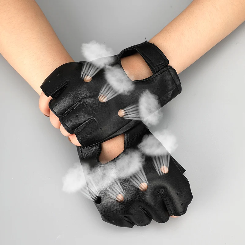 1 Pair Motor Punk Gloves Unisex Black PU Leather Fingerless Gloves Black Female Half Finger Driving Women Men Sports Guantes Hot