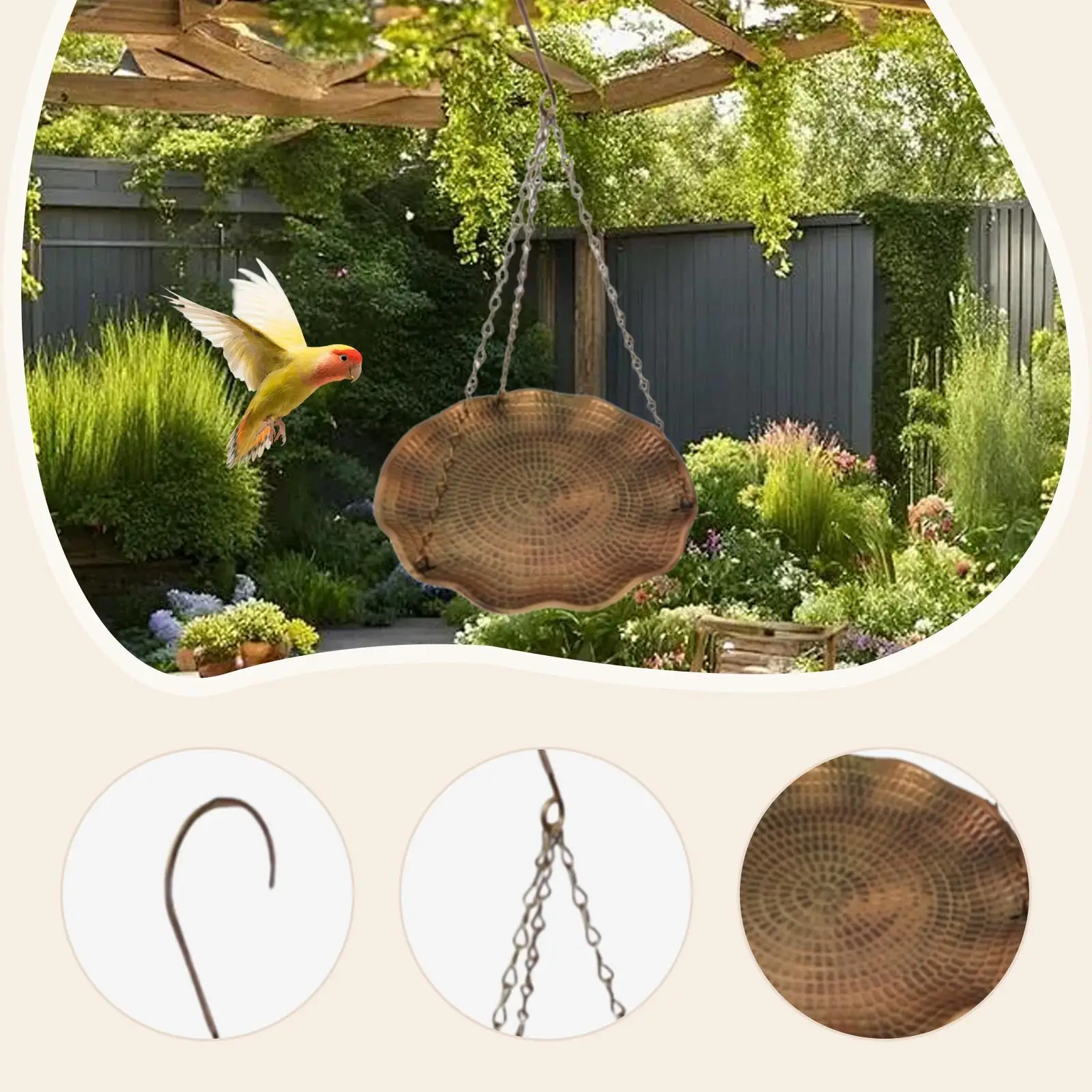 Hanging Bird Bath Platter Bird Feeding Platform Hummingbird Butterfly Bee Waterer Water Dish for Outside Garden Patio Yard Tree