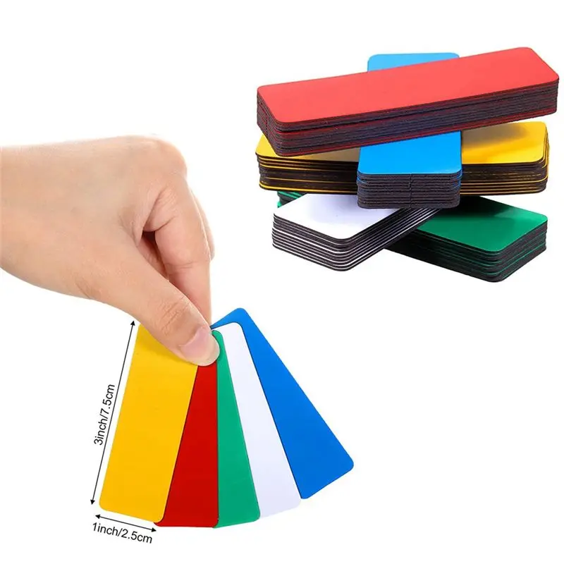 

(A64E) Набор из 60 магнитных этикеток для сухого стирания, многоразовые магнитные именные бирки, водонепроницаемые магнитные наклейки