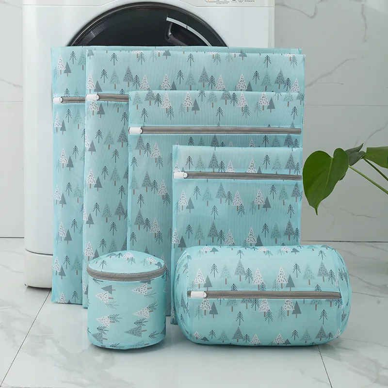 Eye-Catching Poetic Laundry Bags For Washing Machines Blue Birds &Trees Beautiful Patterns Caring For Clothes Home Laundry Mesh