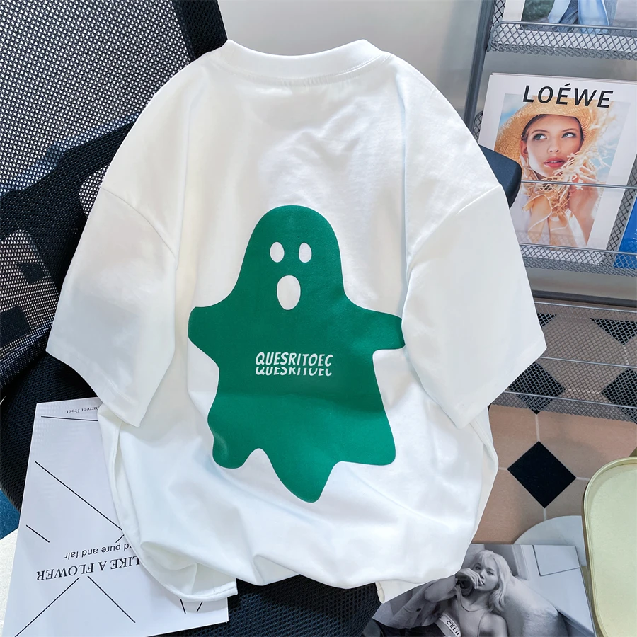 

Ghost ort Sve T-irt ex Street Sle High Street Brand Tagl Summer Cotton Casual Loose Fit Printed Top