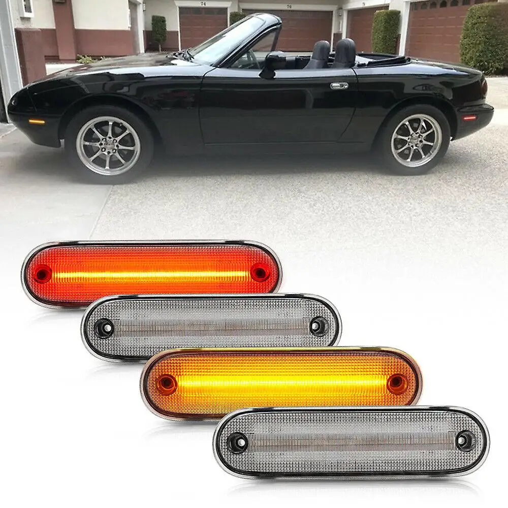 4pcs Car Clear Lens Led Side Marker Light Amber&red For Mazda Miata