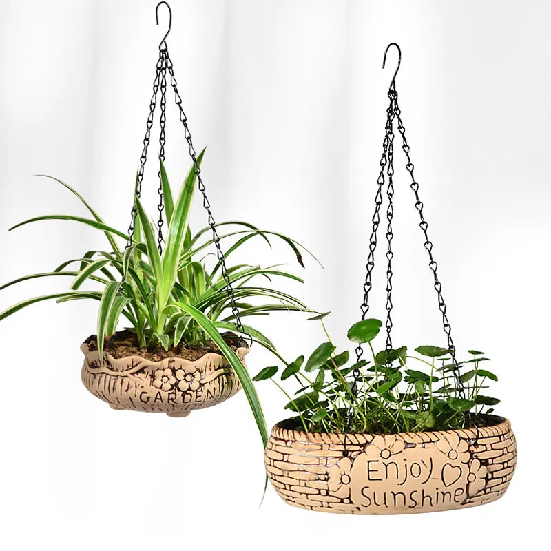 Nordic Iron Chain Hanging Basket Ceramic Succulent Flower Pot New Design Vintage Green Plant Home Decoration