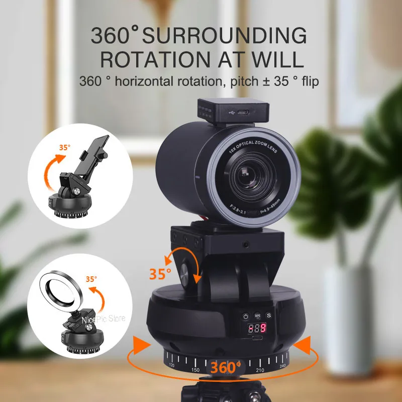 YT-1000 YT-1200 YT-2000 Auto Motorized Rotating Panoramic Head Remote Control Pan Tilt Video Tripod Head Stabilizer