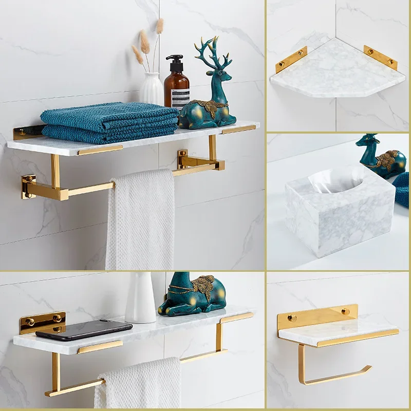 Einzigartiges Design Marmor Bad zubehör Gold Bad Handtuch halter Set