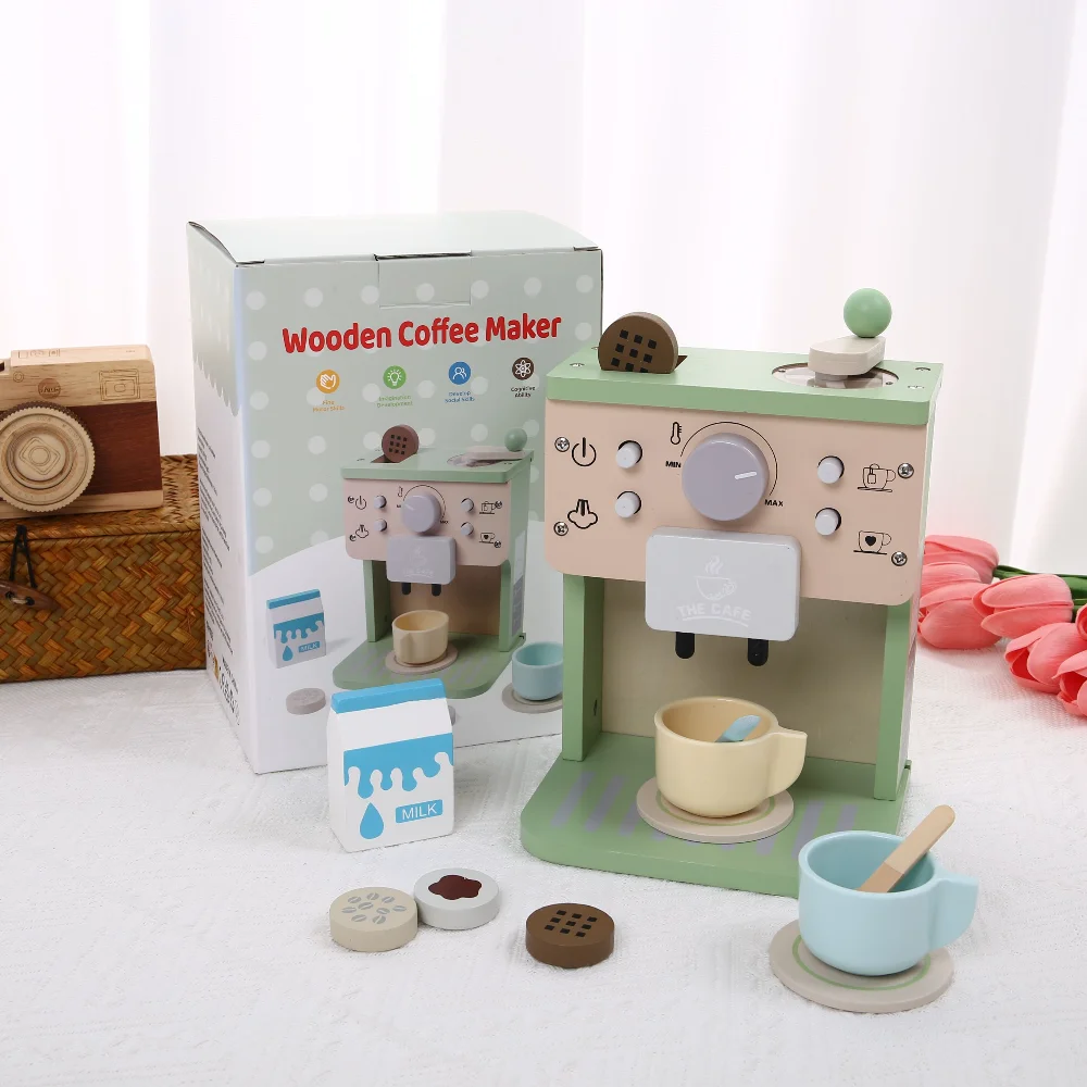 キッズキッチンおもちゃセット 木製コーヒーメーカーセット、シミュレーションキッチンおもちゃごっこ遊び、女の子と男の子のための遊びキッチンアクセサリー