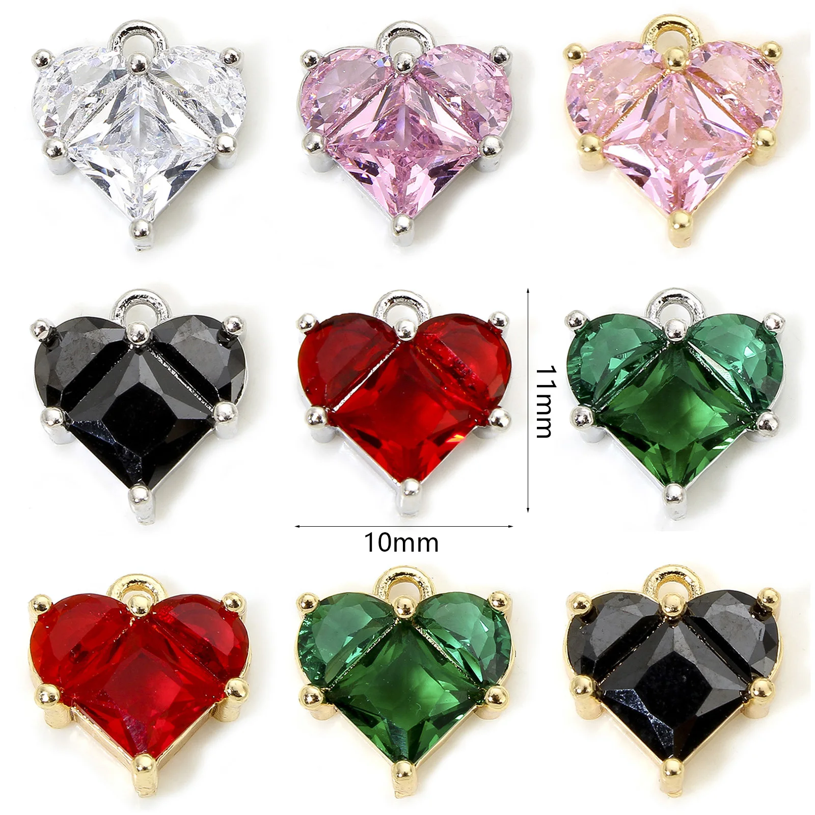 1 Piece Brass & Glass Valentine's Day Charms Gold Color Heart  Pendants For DIY Making Necklace Earring Jewelry 11mm x 10mm