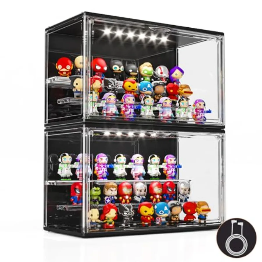 

Acrylic Display Case for Collectibles with LED Light 3 Layer Adjustable Figure Display Case with Magnetic Door Lighted Display