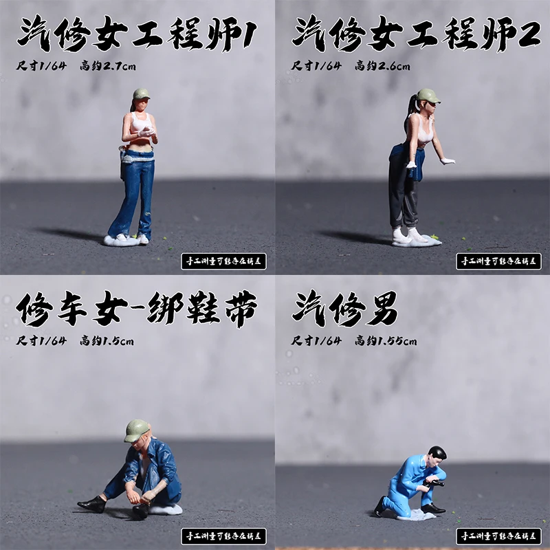 

1:64 Auto Repair Shop Scene Female Automotive Engineer Car Washer Miniature Figurine Favorites Toys