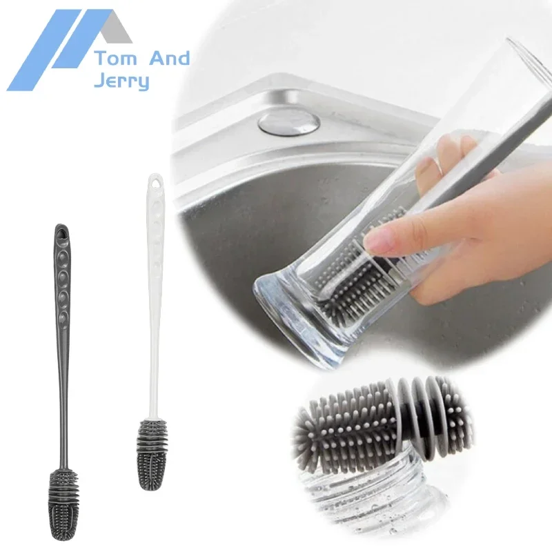 1PCS Long-handled Silicone Cup Brush Bottle Milk Bottle Brush Cup Scrubber Glass Cleaner No Dead-end Cleaning Brush Accessories