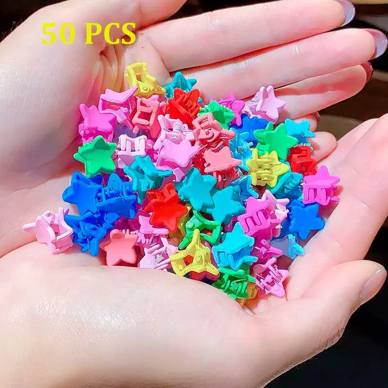 Children Hair Claws Candy Colored Pentagram 50pcs Mixed Colors With Bottles