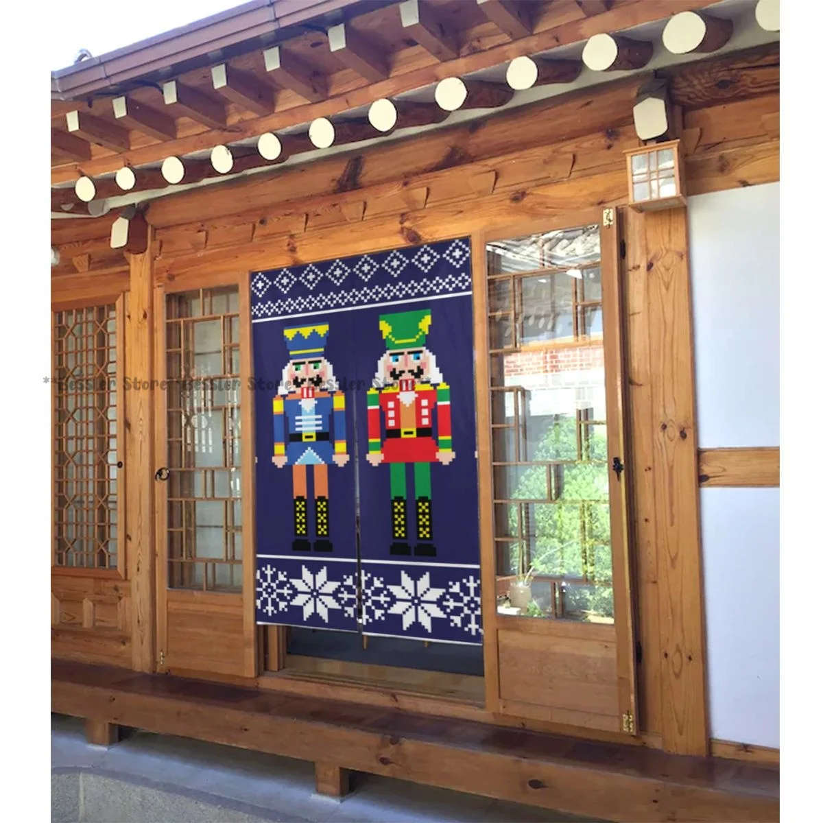 Door cover banner Colorful Nutcracker Retro Xmas And Scandinavian Motifs holiday house decoration general purpose 34x56 inch