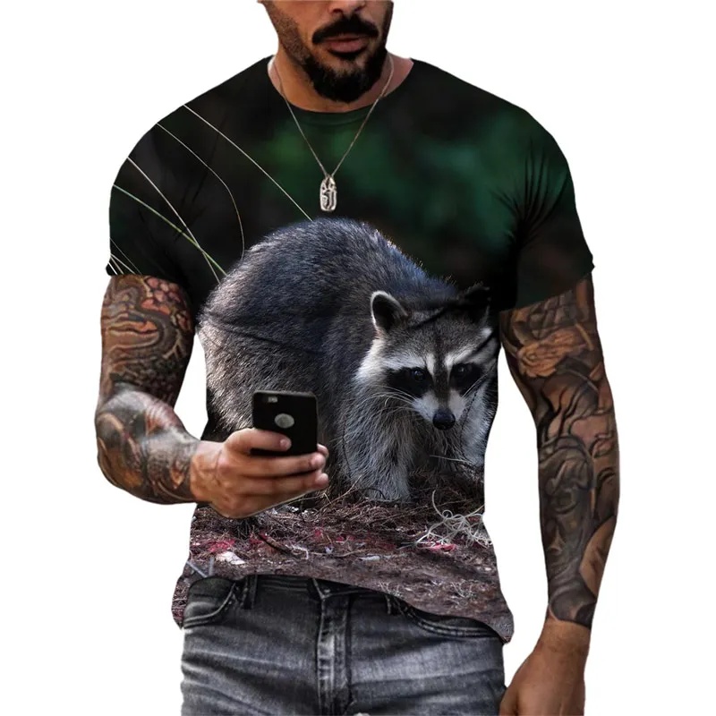 New 3D Cute Funny Raccoon graphic t shirts Summer Fashion Men Casual Round Neck Tees 3D Animal Pattern Printed Short Sleeve Tops