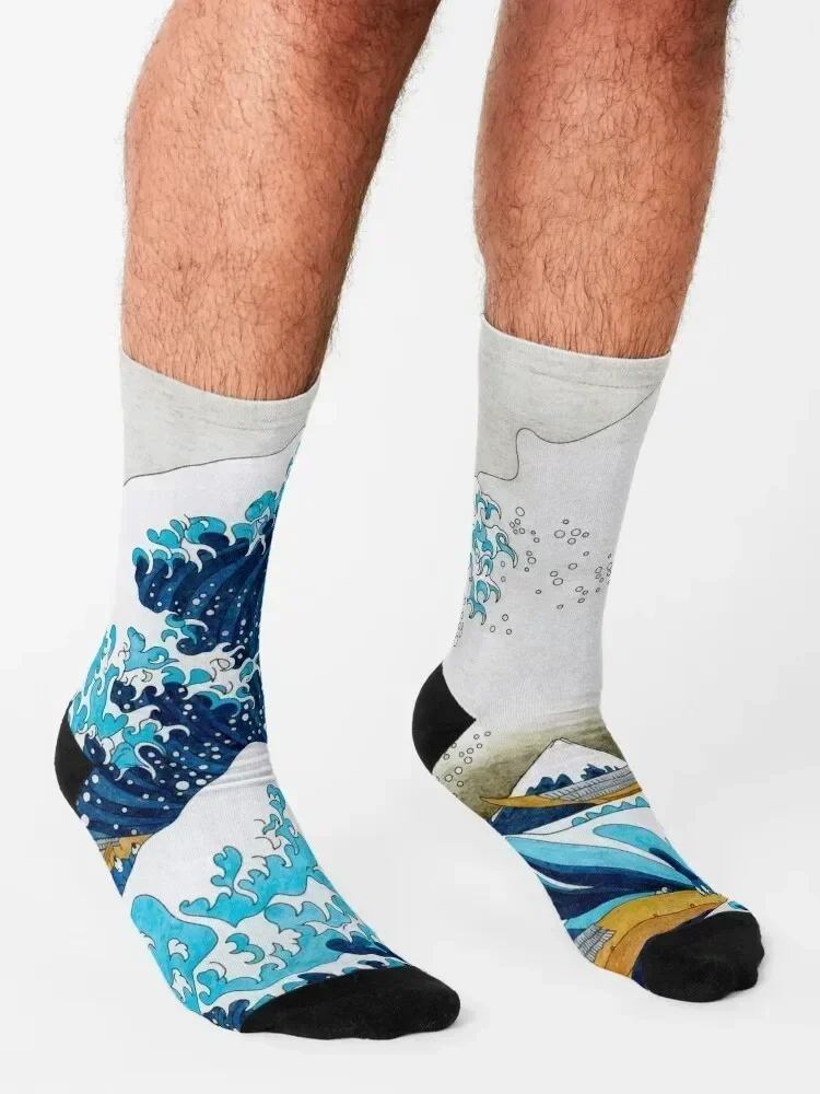 가나가와의 큰 파도 양말 골프 발목 멋진 여성용 양말 남성용