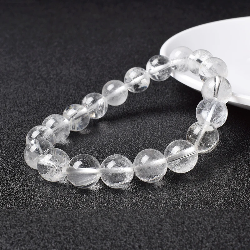 Natural Clear Quartz Crystal Beads Bracelet Real Women White Transparent 100% Genuine Rock Crystal Stone Reiki Healing Jewelry