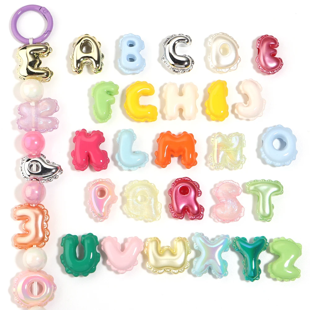 10pcs Balloon Wavy Edge Random Mixed Letters Acrylic Beads Loose Spacer Bead For Jewelry Making Bracelets Phone Chain DIY view 2