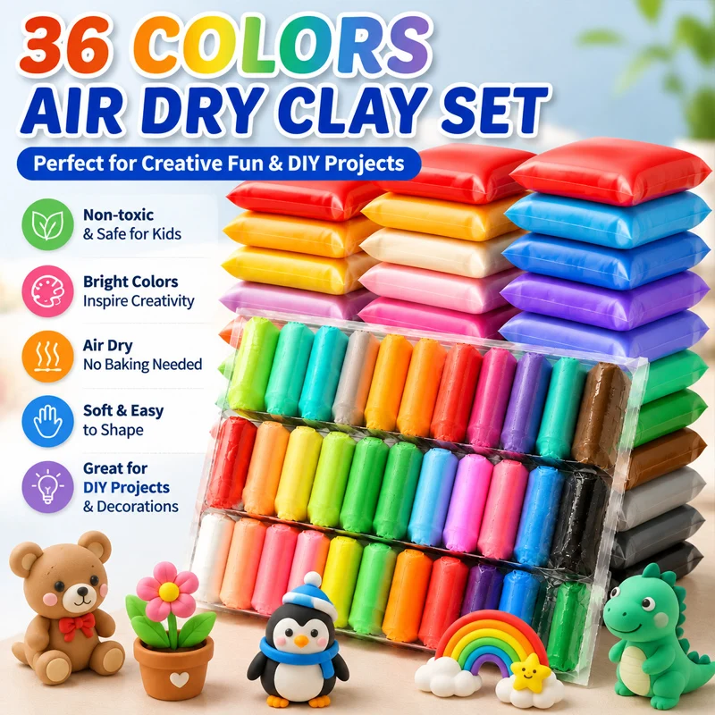 kit-de-argila-secagem-ao-ar-com-36-cores-nao-toxica-leve-ideal-para-artesanato-diy-escultura-lembrancinhas-de-festa-arte-criativa-escolar