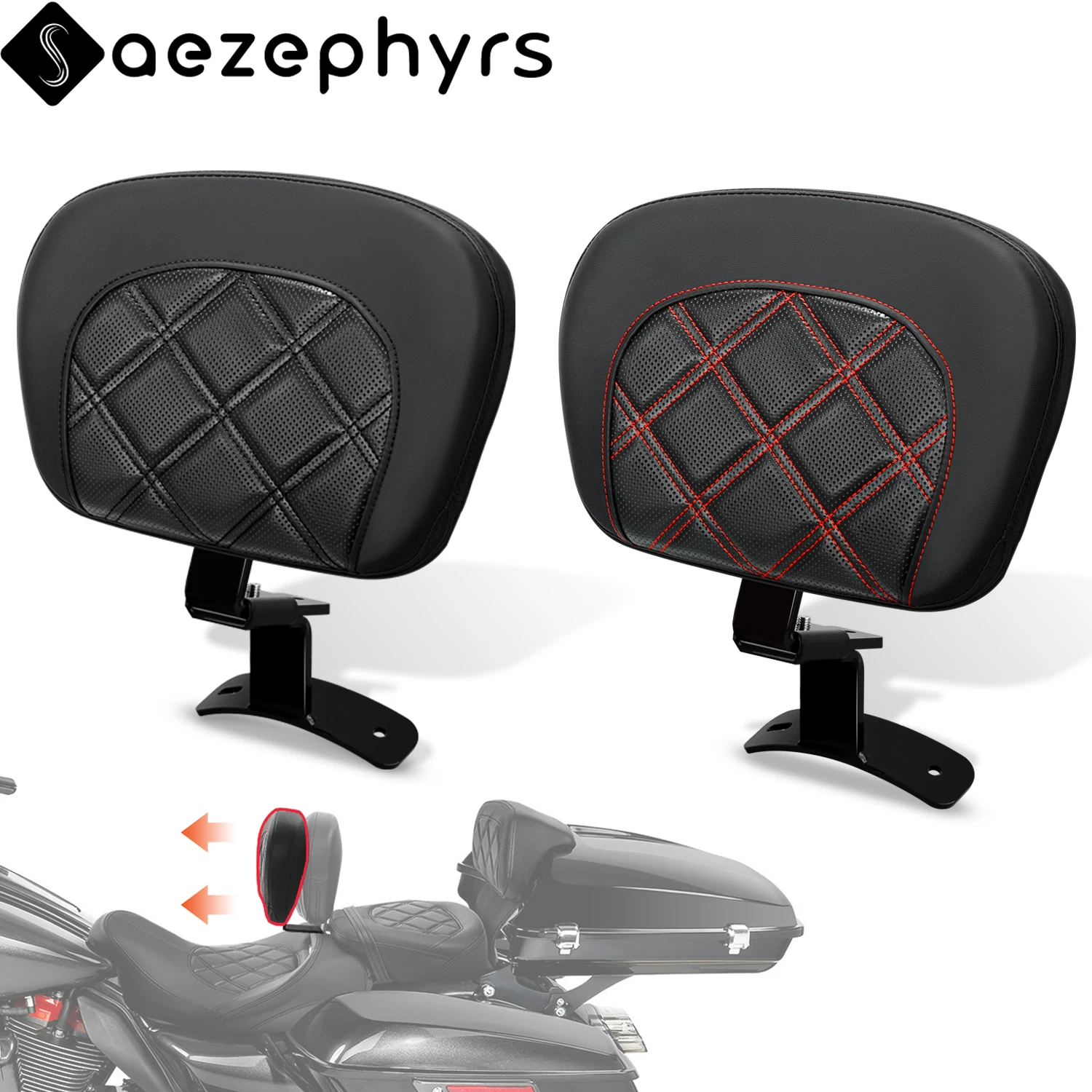 

Motorcycle Adjustable Seat Back Rest Kit Front Driver Rider Backrest Pad For Harley Touring CVO Road King Electra Street Glide