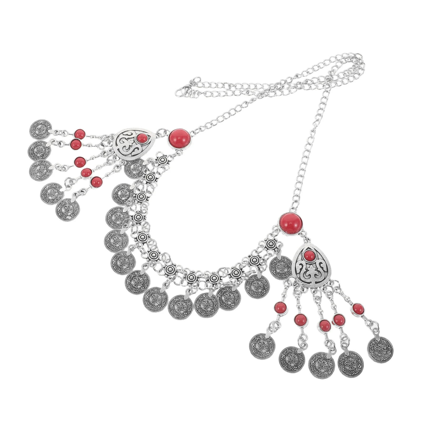 

Ethnic Boho Tassel Headband Chain Faux Red Turquoise Vintage Coins Festival Wedding Bridal Hair Accessories for Women